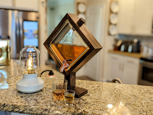 Bourbon Decanter , Drink dispenser, Beverage Dispensers, glass block design. ( dark walnut)